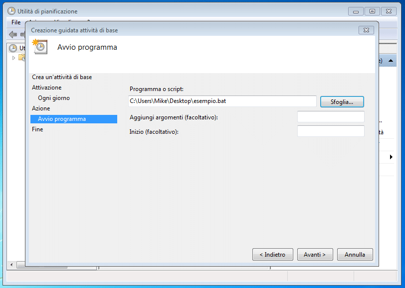 Come aprire un file batch utilizzando Utilità di pianificazione di windows