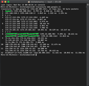 Traceroute su Mac OS X terminale