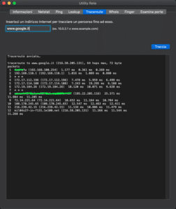 Traceroute su Mac OS X utility rete